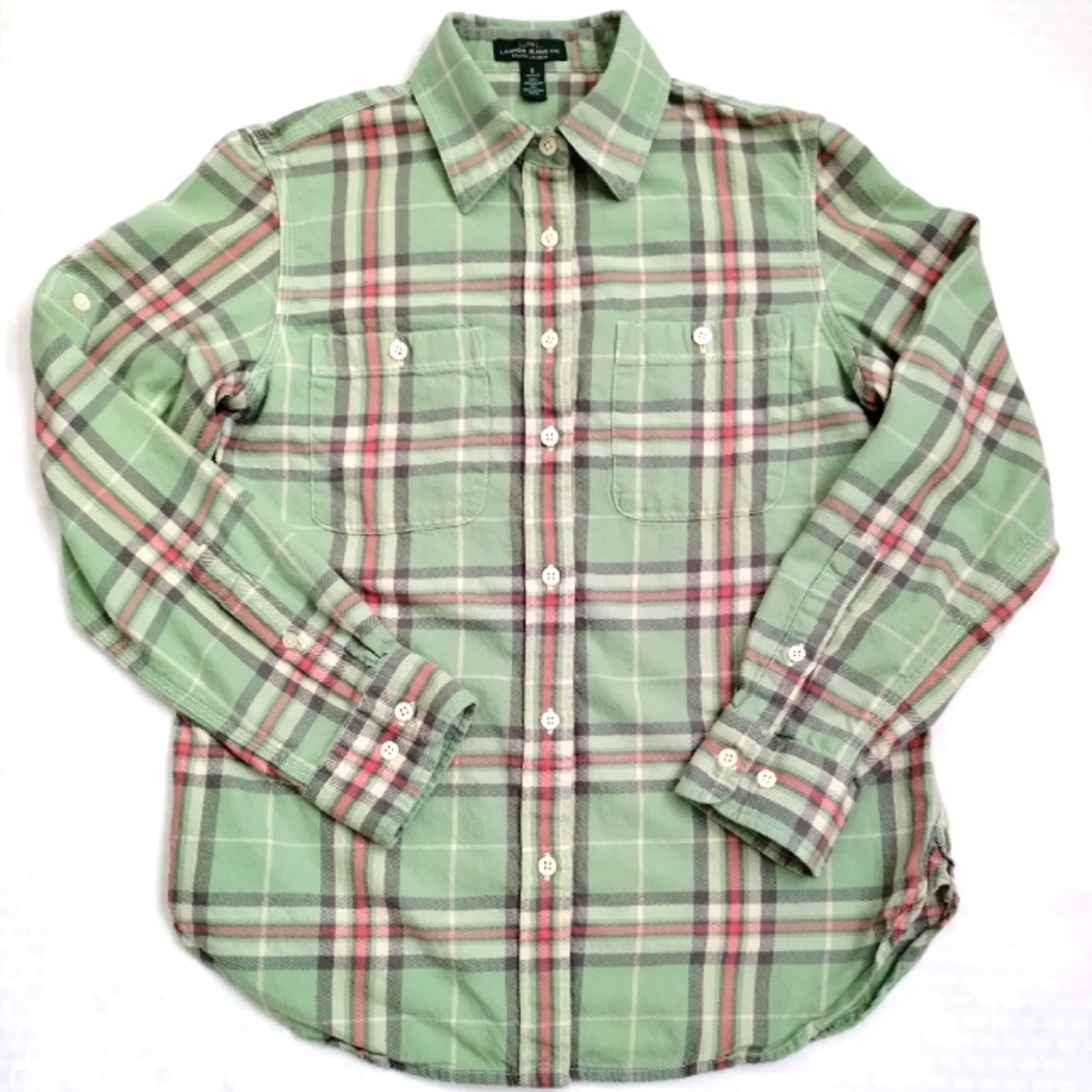 LRL Ralph Lauren Jeans Co Women’s Green Plaid Cotton Flannel Shirt Size Small